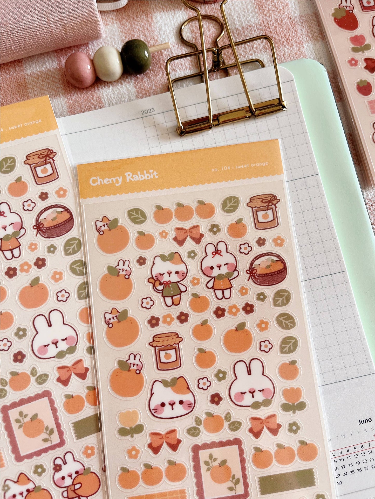 Cherry Rabbit Sticker Sheet - Sweet Orange