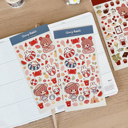 Cherry Rabbit Sticker Sheet - Beach Party