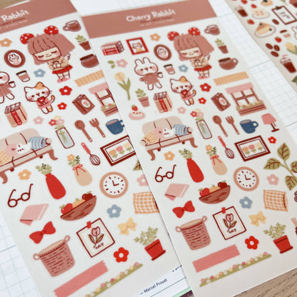 Cherry Rabbit Sticker Sheet - Cozy Home