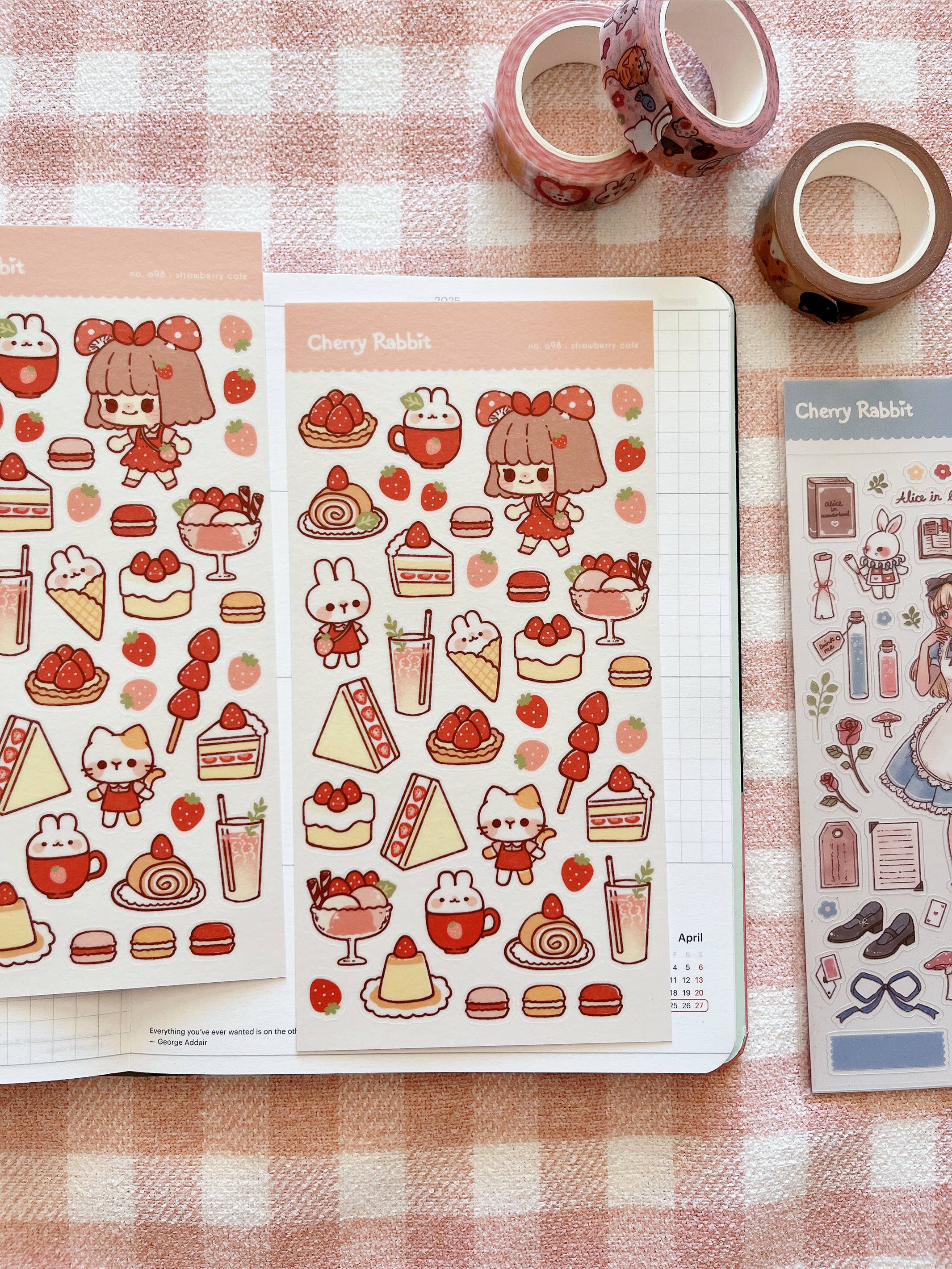 Cherry Rabbit Sticker Sheet - Strawberry Cafe – Happy Mail Studios