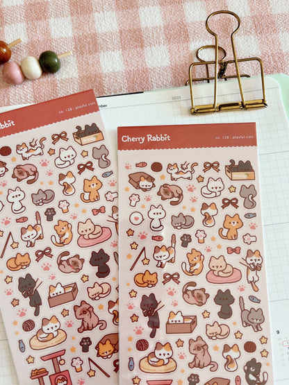 Cherry Rabbit Sticker Sheet - Playful Cats