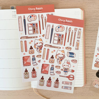 Cherry Rabbit Sticker Sheet - Art Supplies