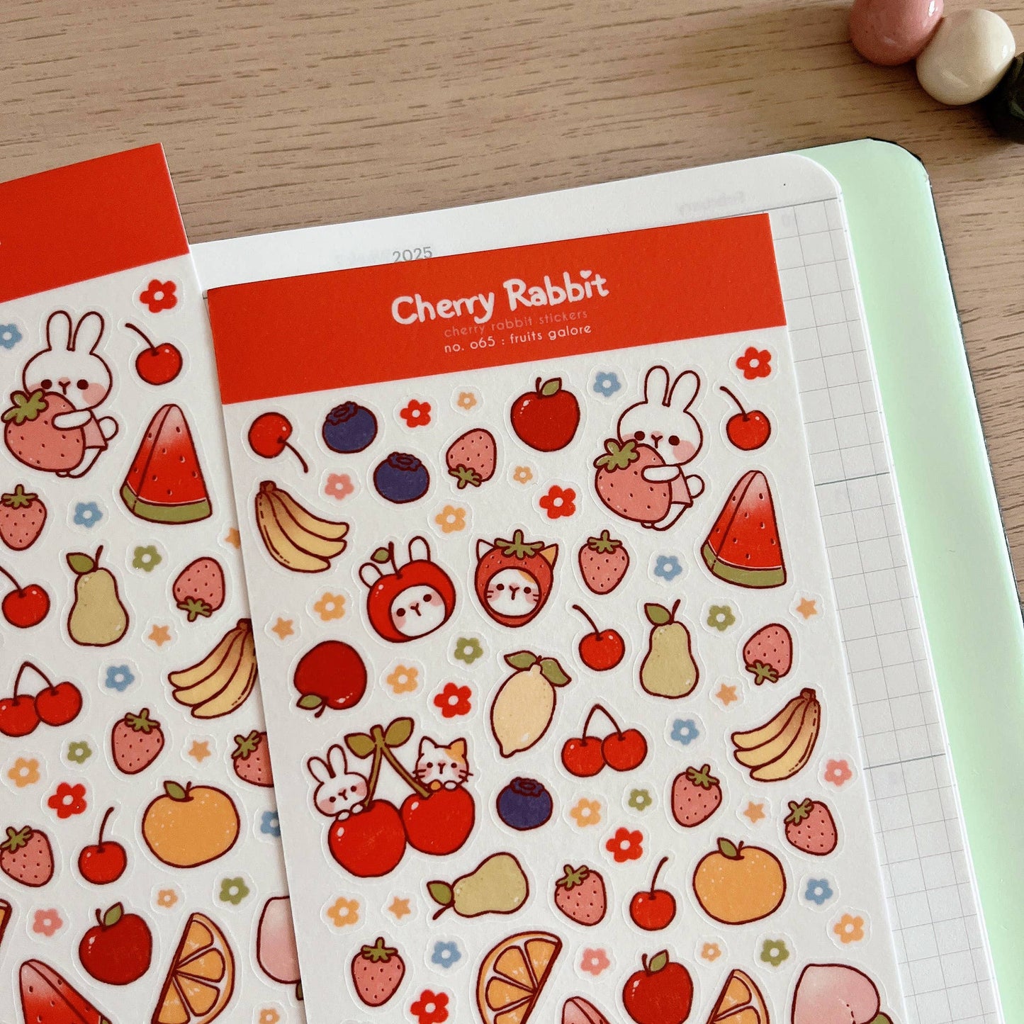 Cherry Rabbit Sticker Sheet - Fruits