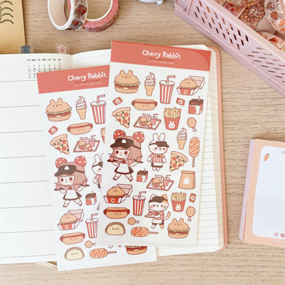 Cherry Rabbit Sticker Sheet - Burger Cafe