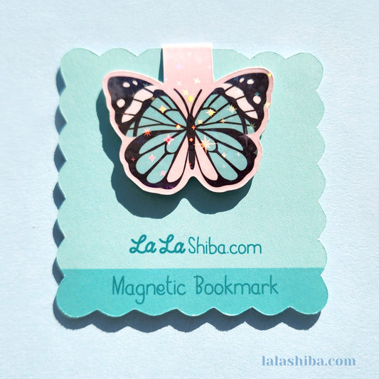 La La Shiba Magnetic Bookmark - Blue Butterfly
