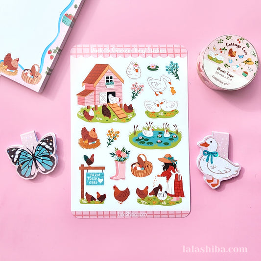 La La Shiba Sticker Sheet - Ducks & Chickens