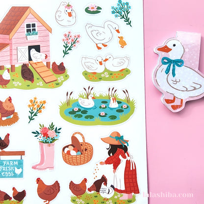 La La Shiba Sticker Sheet - Ducks & Chickens