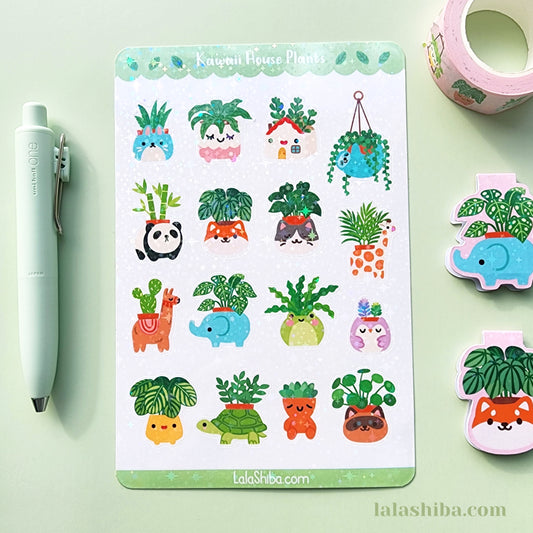La La Shiba Sticker Sheet - Kawaii House Plants