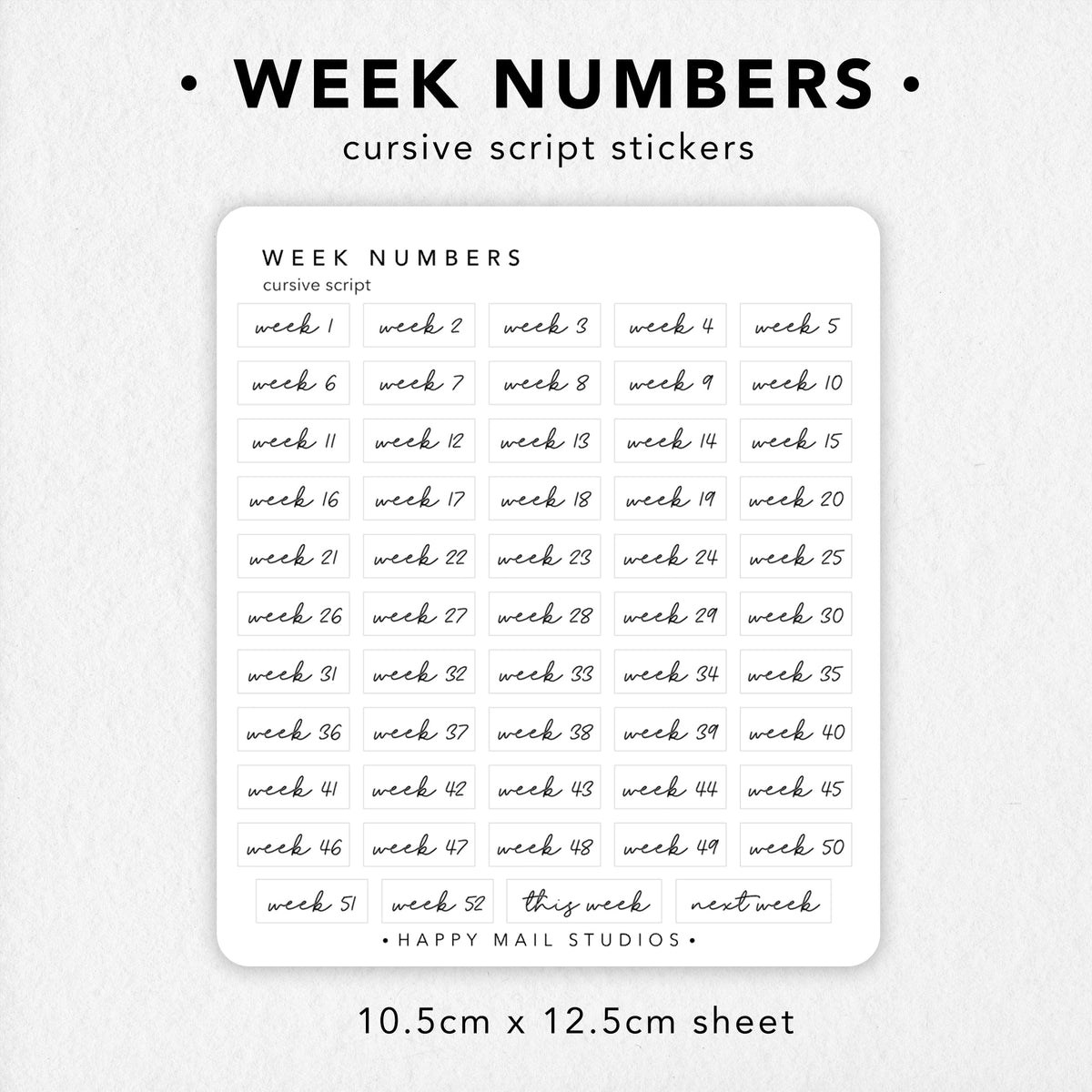 Week Numbers Stickers Week Numbers Cursive Script Stickers – Happy Mail Studios